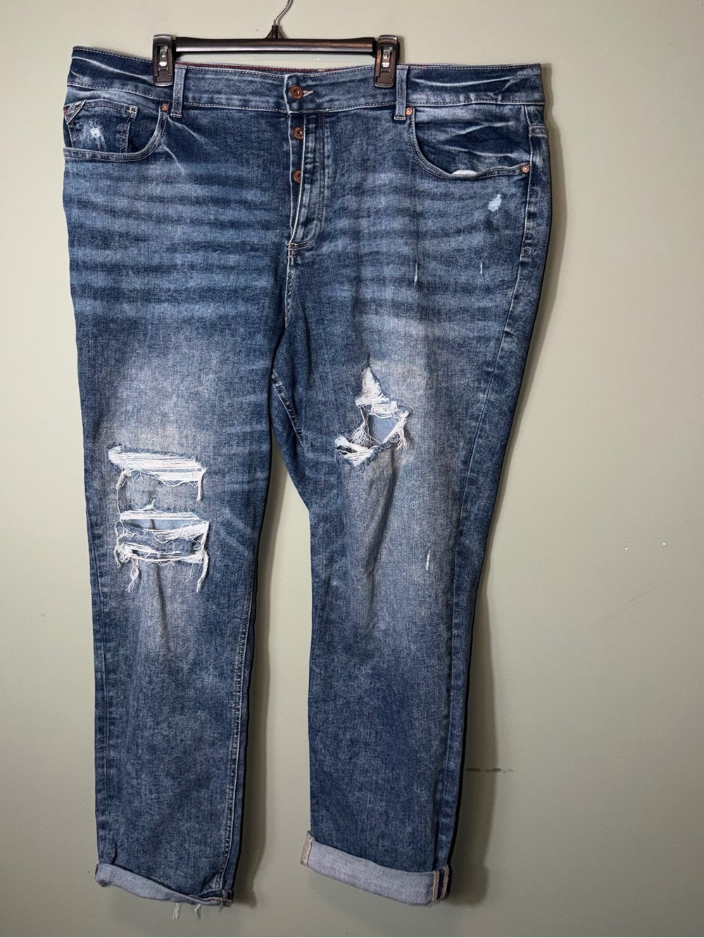 Maurices Women’s Distressed‎ Dark Blue Boyfriend Jeans 24Long